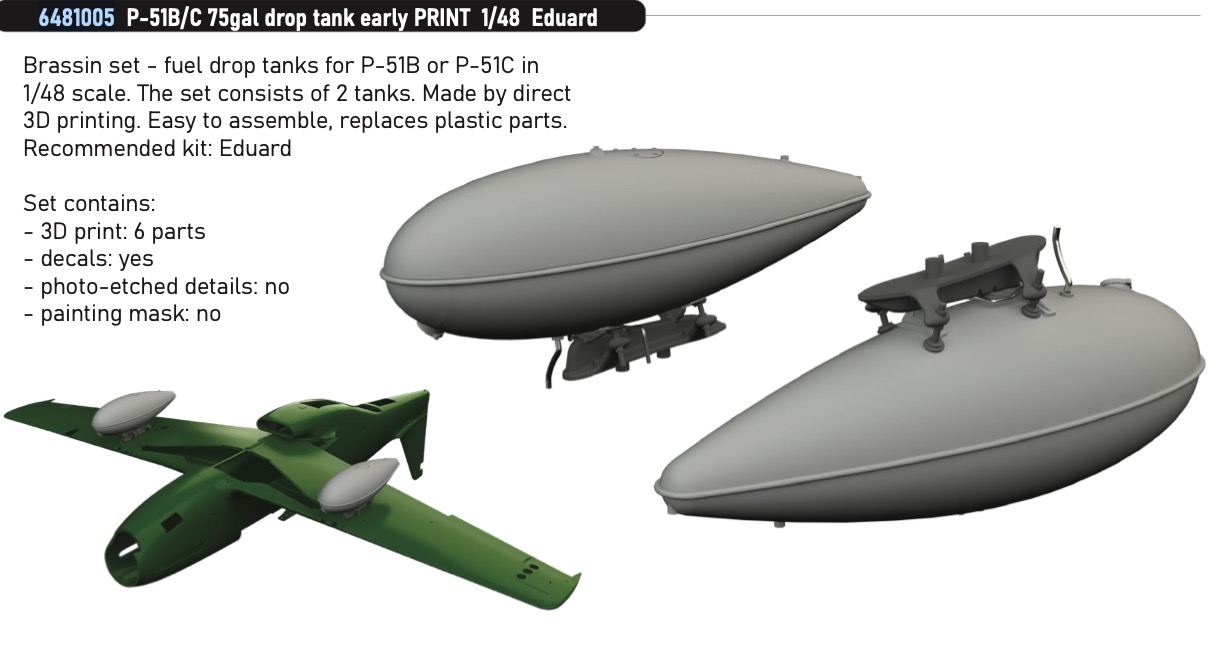 Дополнения из смолы 1/48 North-American P-51B/P-51C Mustang 75gal drop tank early (Eduard)