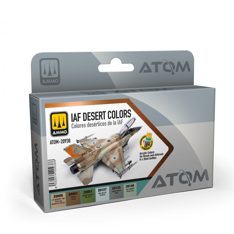 Набор акриловых красок ATOM Набор цветов самолетов IAF Desert  20 ml x 6 (Ammo Mig)