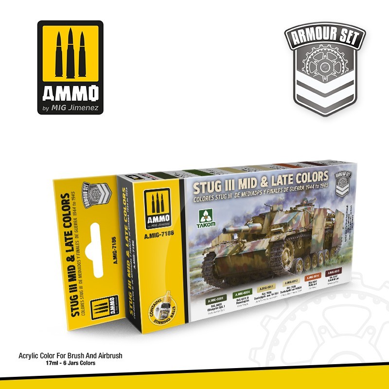 Набор акриловых красок StuG III Mid & Late Colors 1944 to 1945 (Ammo Mig) (6x17ml)