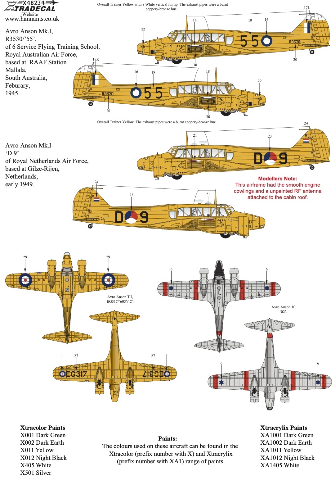 Декаль 1/48 Avro Anson Mk.I Part 4 (6) (Xtradecal)