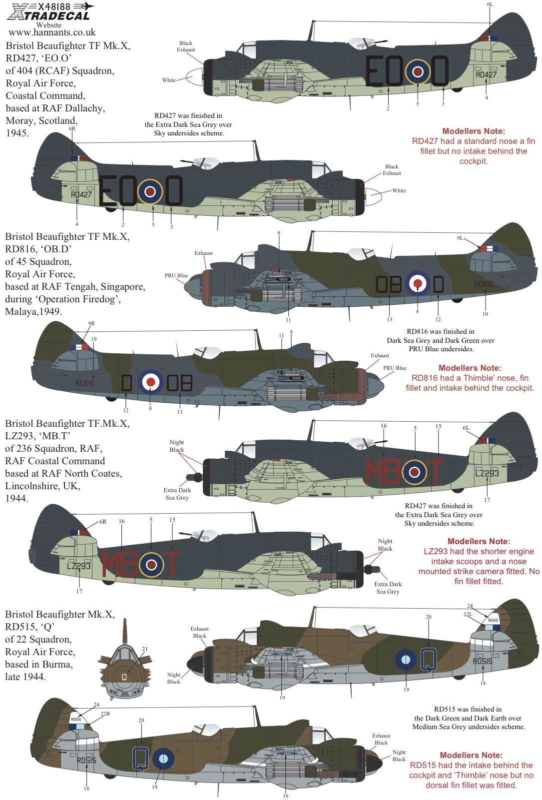 Декаль 1/48 Bristol Beaufighter TF. Mk.X (4) (Xtradecal)