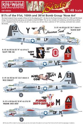 Декаль 1/48 Boeing B-17G Flying Fortress Nose Art of the 91st,100th and 381st BG (4) (Kits-World)