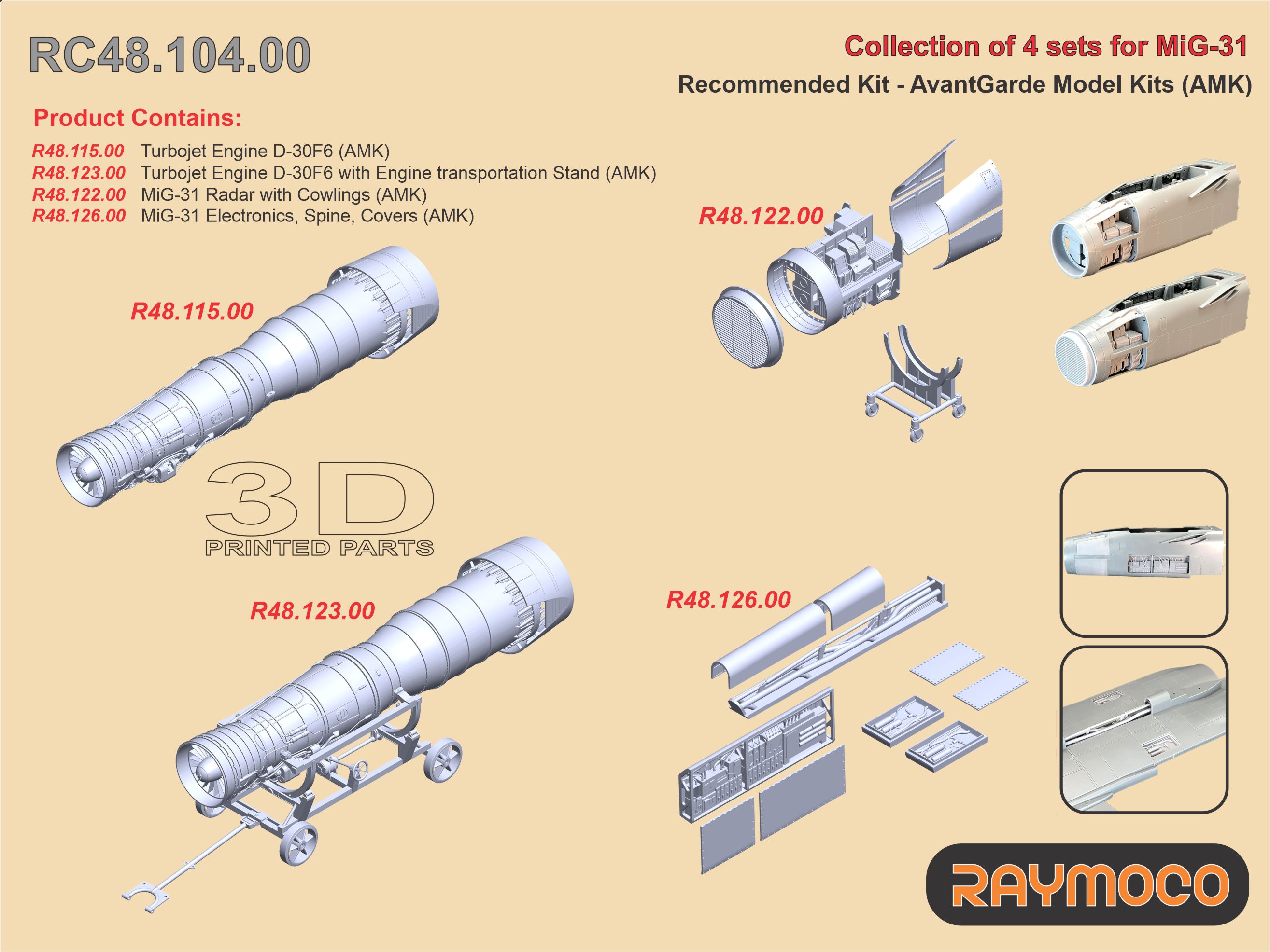 Дополнения из смолы 1/48 Collection of 4 sets for MiG-31 (AMK) (Raymoco)