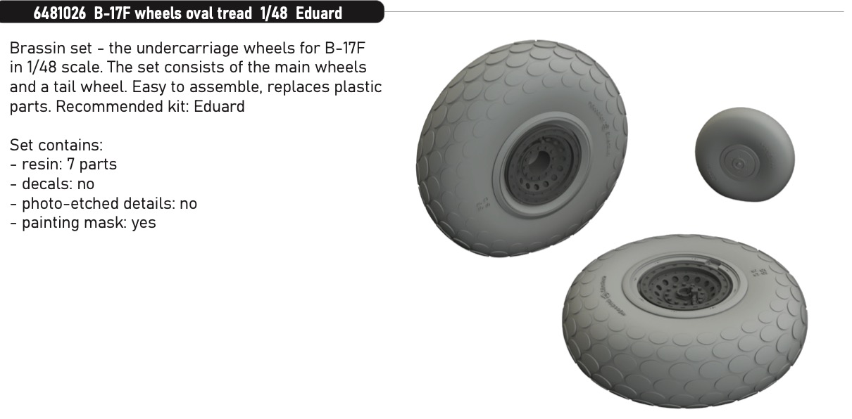 Дополнения из смолы 1/48 Boeing B-17F Flying Fortress wheels with oval tread (Eduard kits)