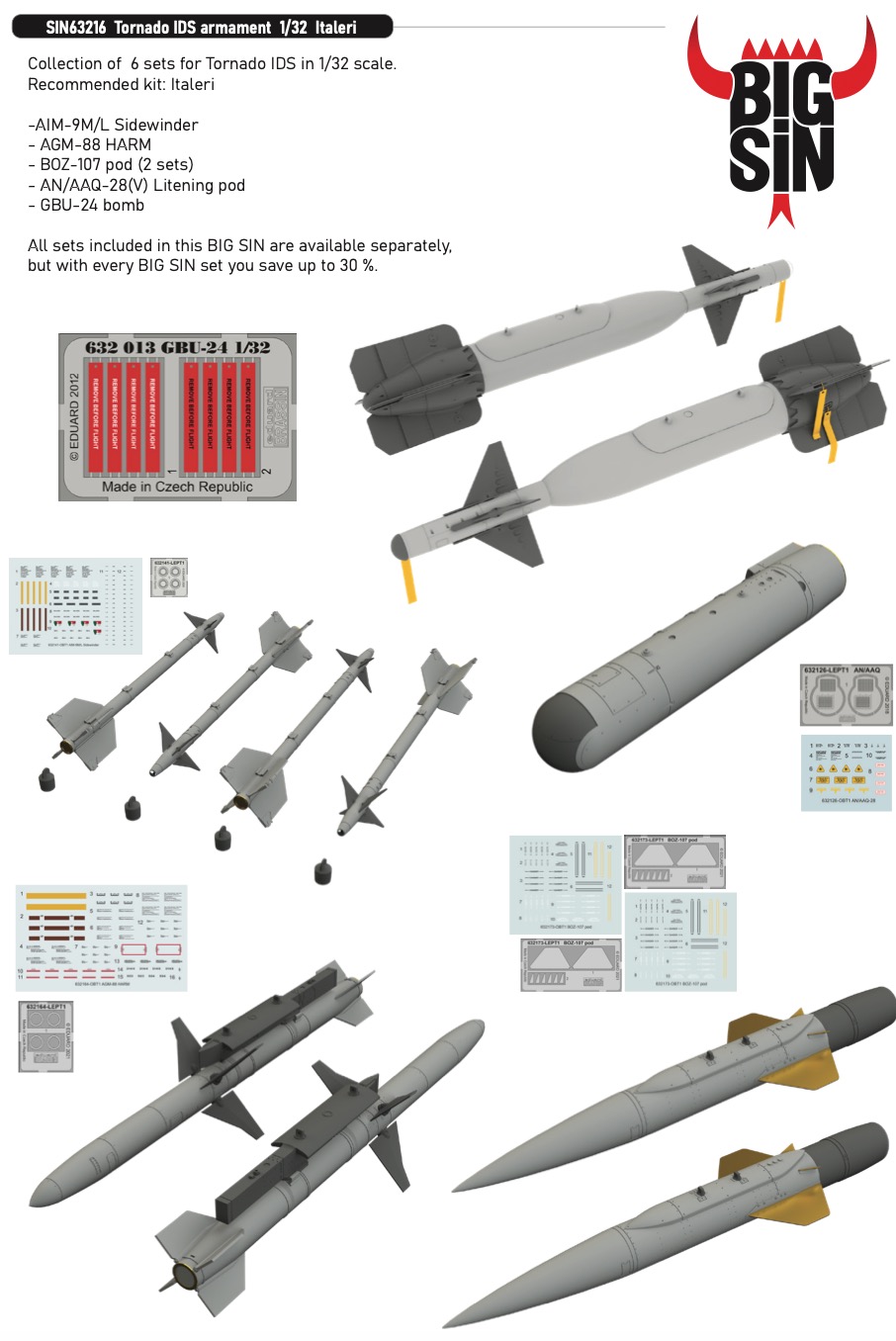 Дополнения из смолы 1/32 Panavia Tornado IDS armament (для модели Italeri kits)