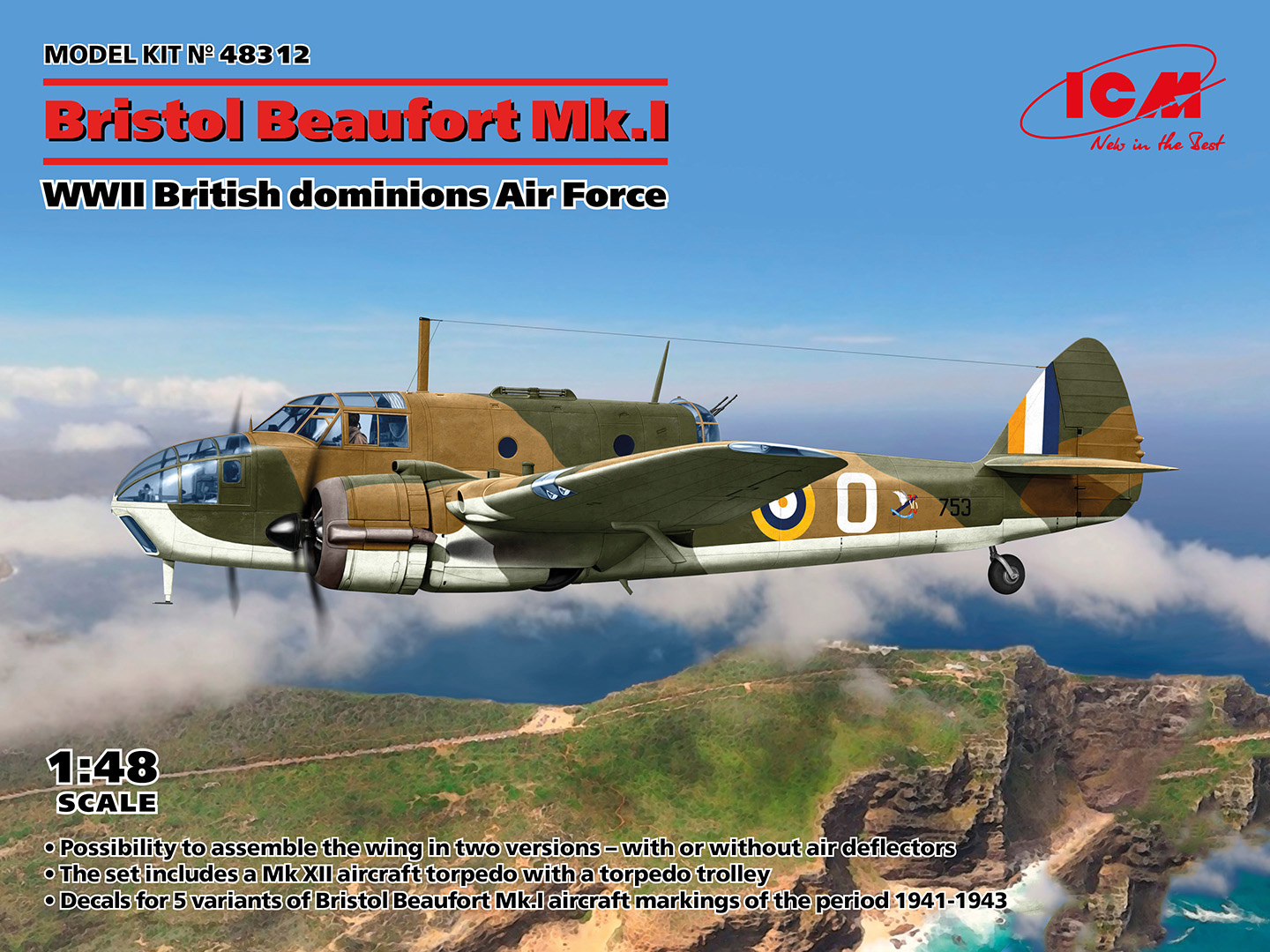Сборная модель 1/48 Bristol Beaufort Mk.I WWII British dominions Air Force  (ICM)