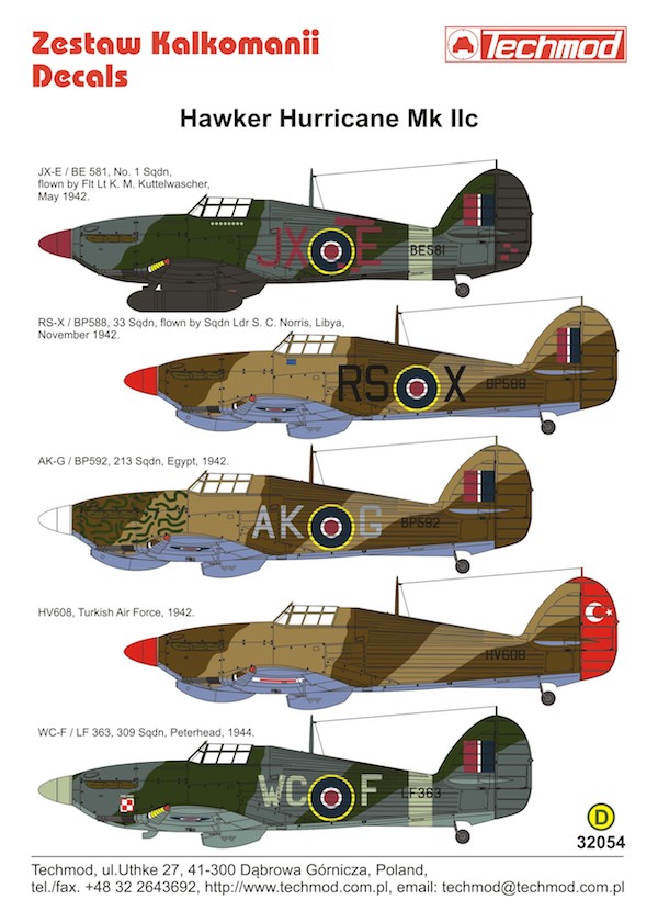 Декаль 1/32 Hawker Hurricane Mk.IIC  (Techmod)