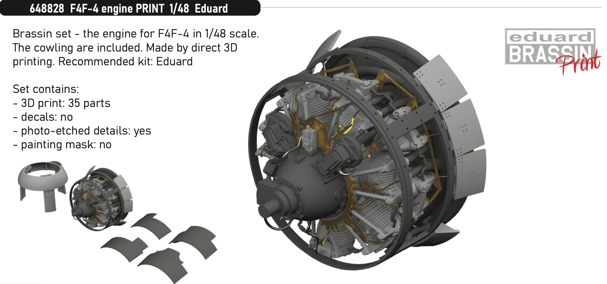 Дополнения из смолы 1/48 Grumman F4F-4 Wildcat engine (для модели Eduard kits)
