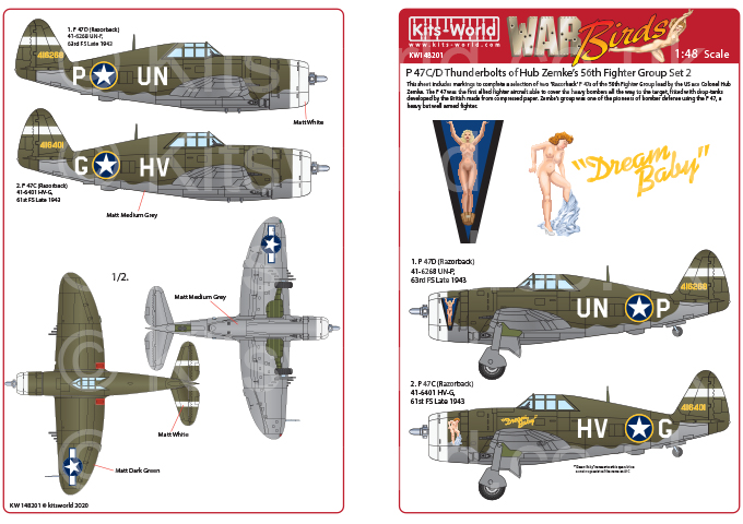 Декаль 1/48 Republic P-47 Thunderbolt 'Razorback' (Kits-World)