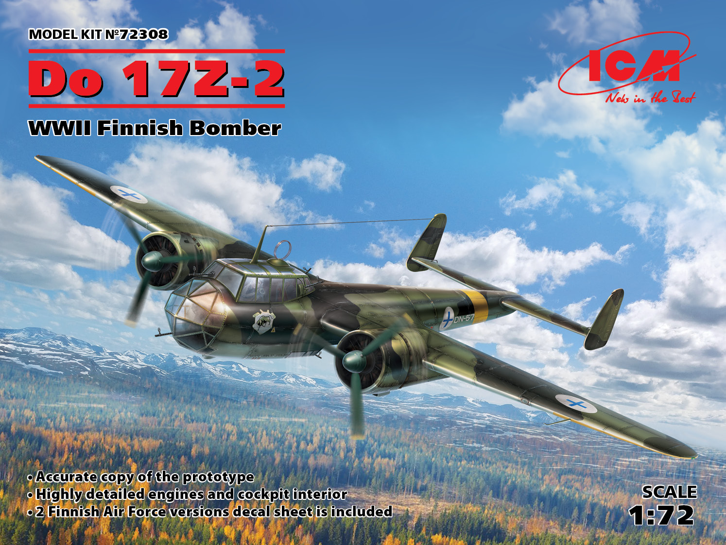 Сборная модель 1/72 Dornier Do 17Z-2 Finnish WWII Bomber (ICM)