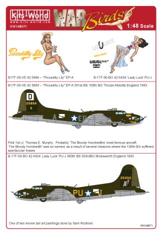 Декаль 1/48 Boeing B-17F Flying Fortress 'Piccadilly Lily' (Kits-World)