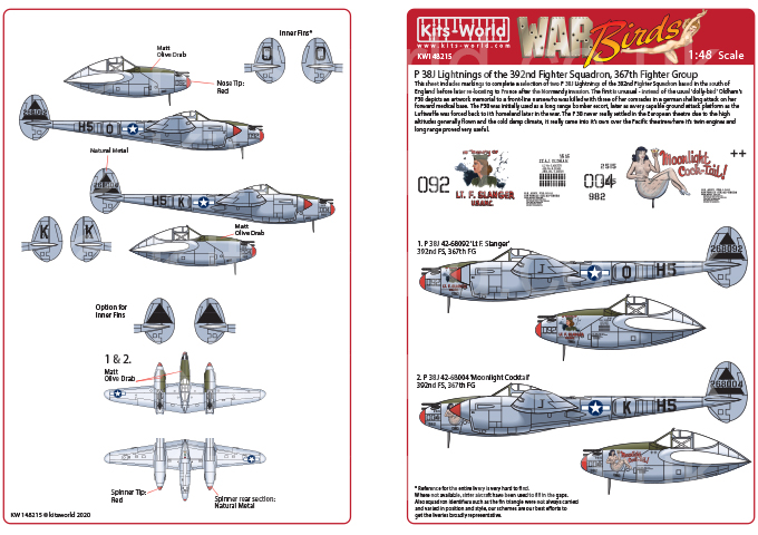 Декаль 1/48 Lockheed P-38J Lightning (Kits-World)