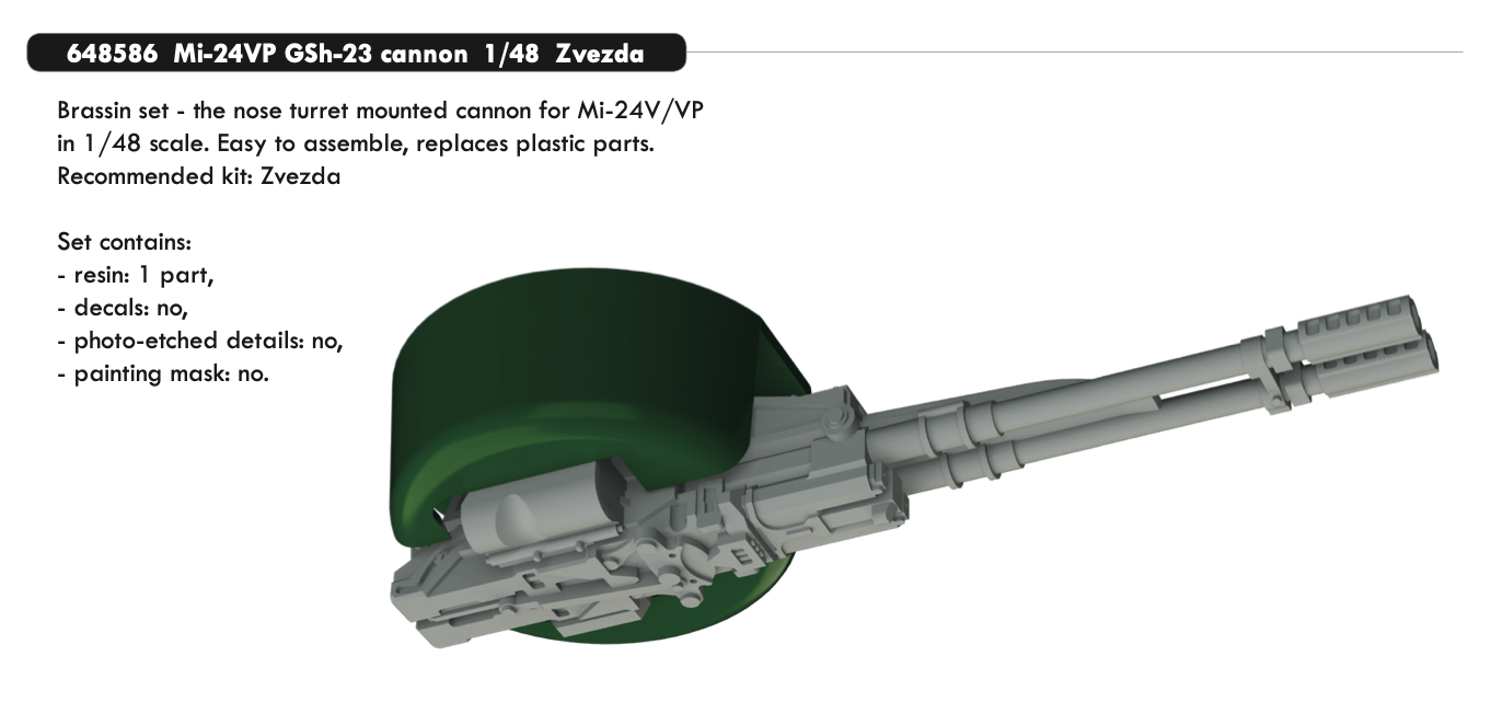 Дополнения из смолы 1/48 Пушка ГШ-23 для МИ-24ВП (для модели Zvezda) 