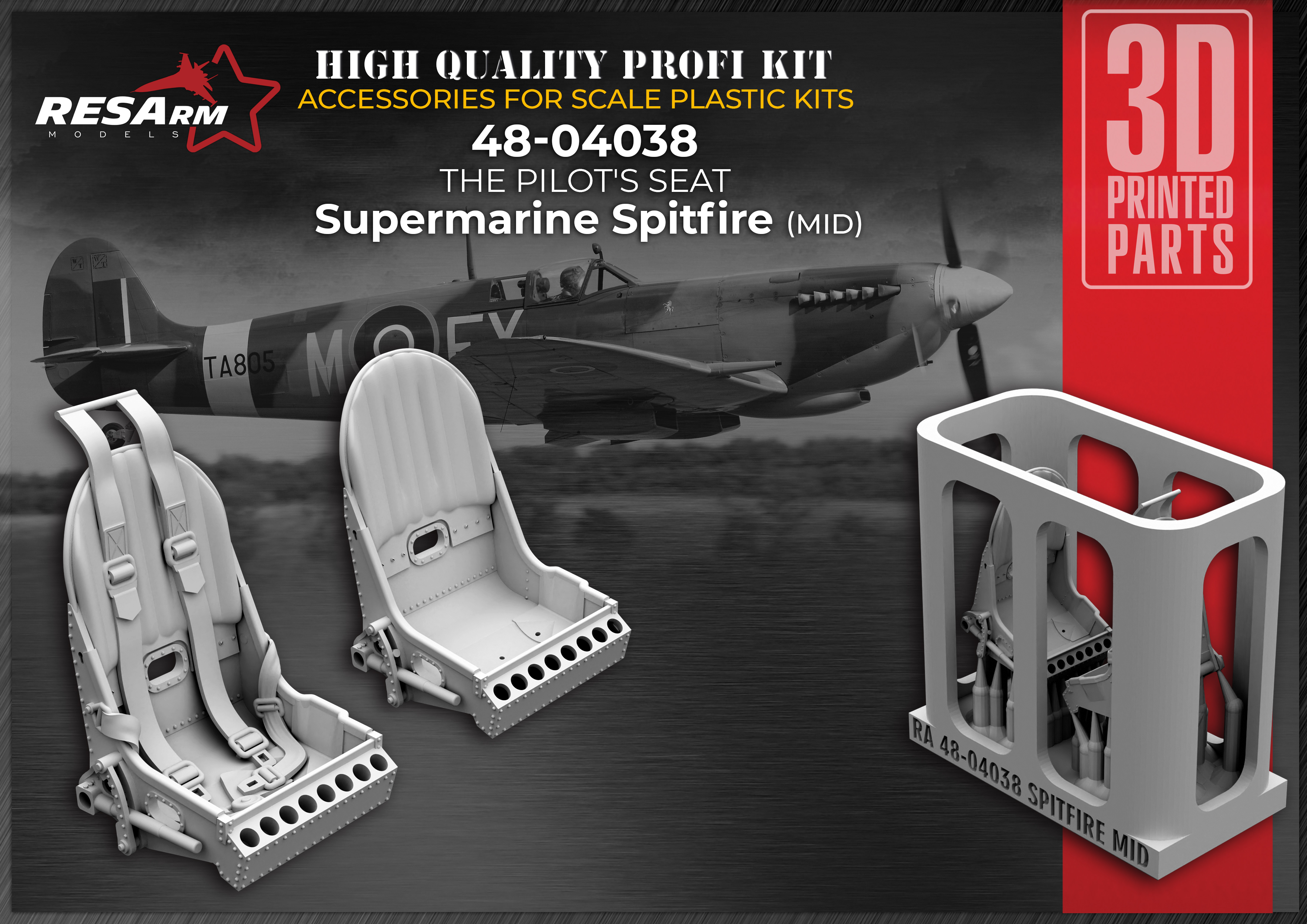 Дополнения из смолы 1/48 Кресло пилота Supermarine Spitfire (вариант 2) (RESArm)