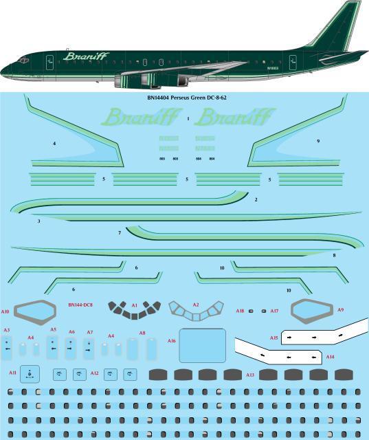 Декаль 1/144 Ultra Perseus Green Douglas DC-8-62 (26 Decals)