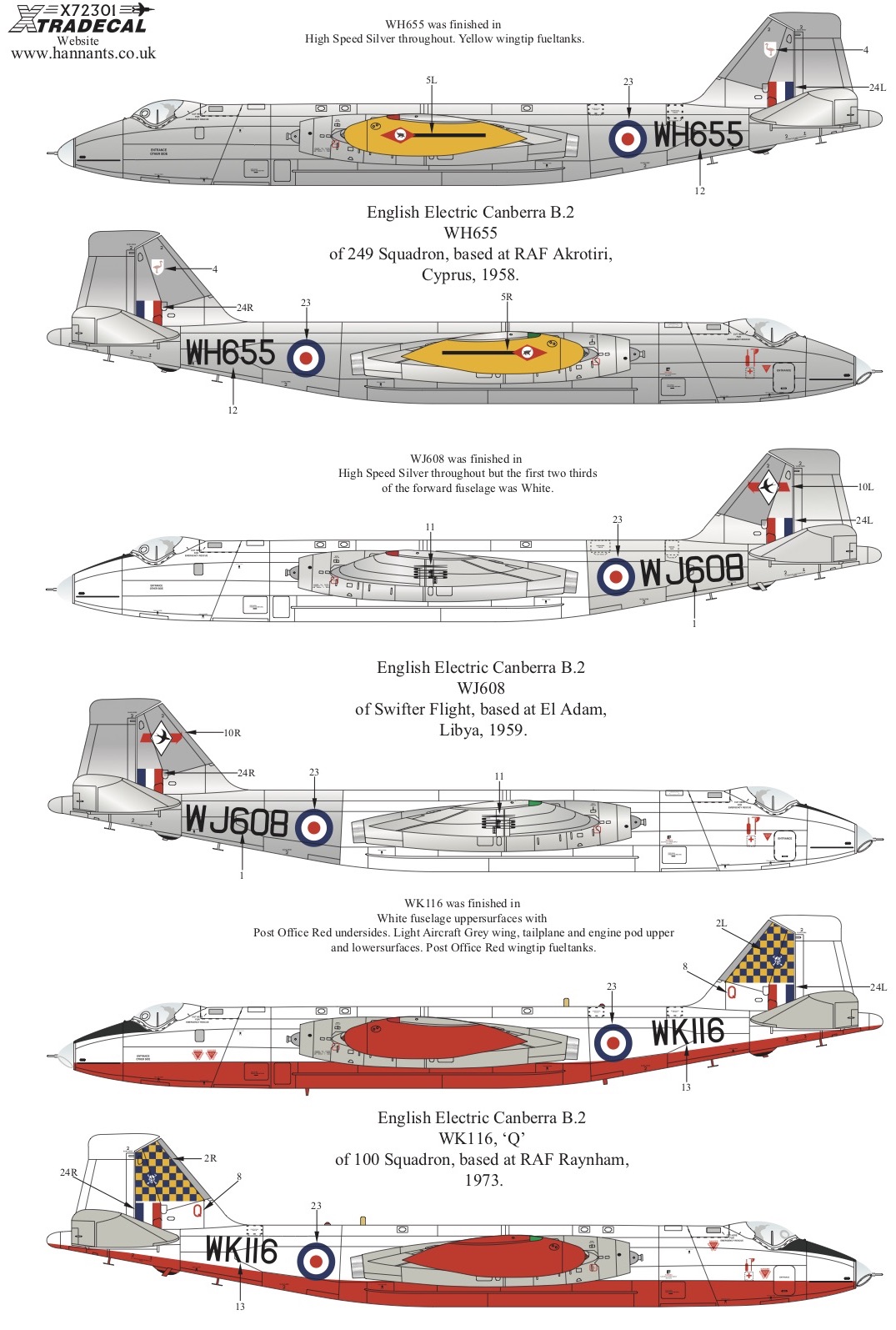 Декаль 1/72 BAC/EE Canberra B.2 (6) (Xtradecal)