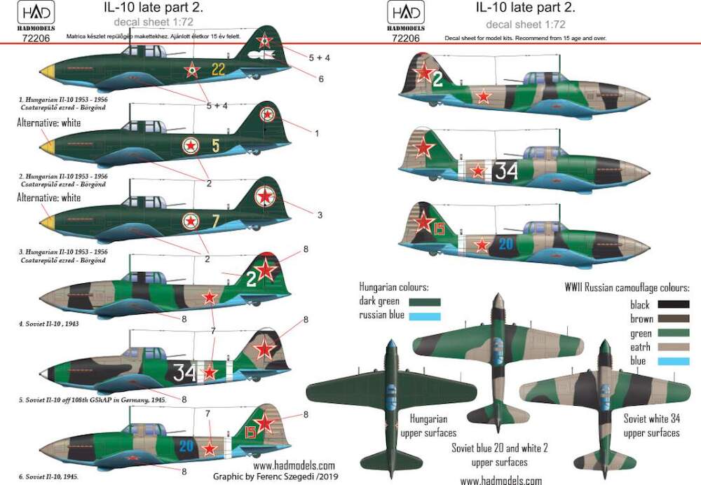 Декаль 1/72 ИЛ-10 (поздний) (6x camo) Part 2 (HAD)