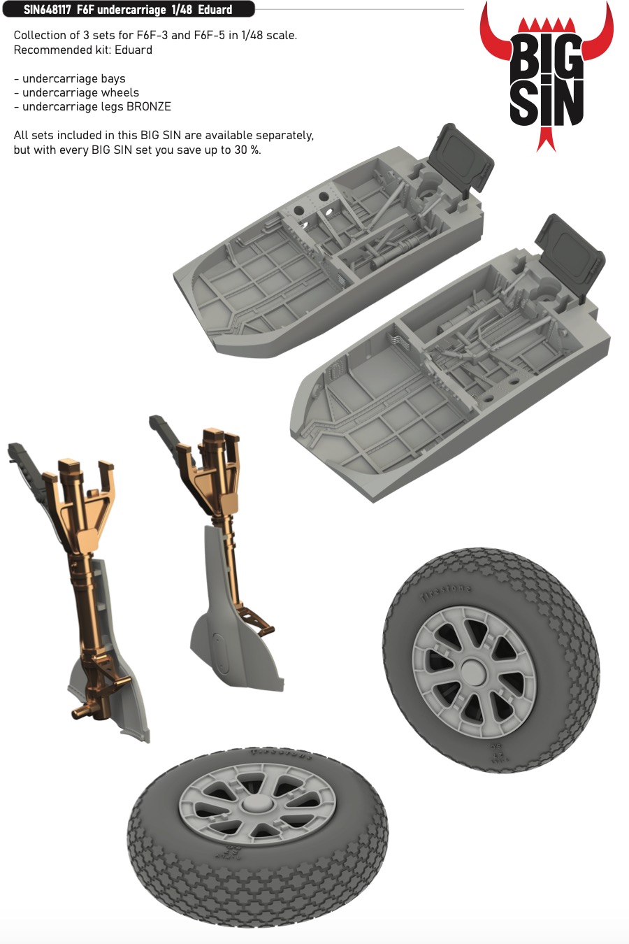 Дополнения из смолы 1/48 Grumman F6F undercarriage (designed to be used with Eduard kits) 