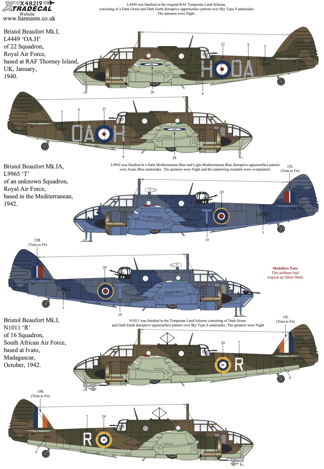 Декаль 1/48  Bristol Beaufort Mk.I/IA Collection Pt1 (9) (Xtradecal)