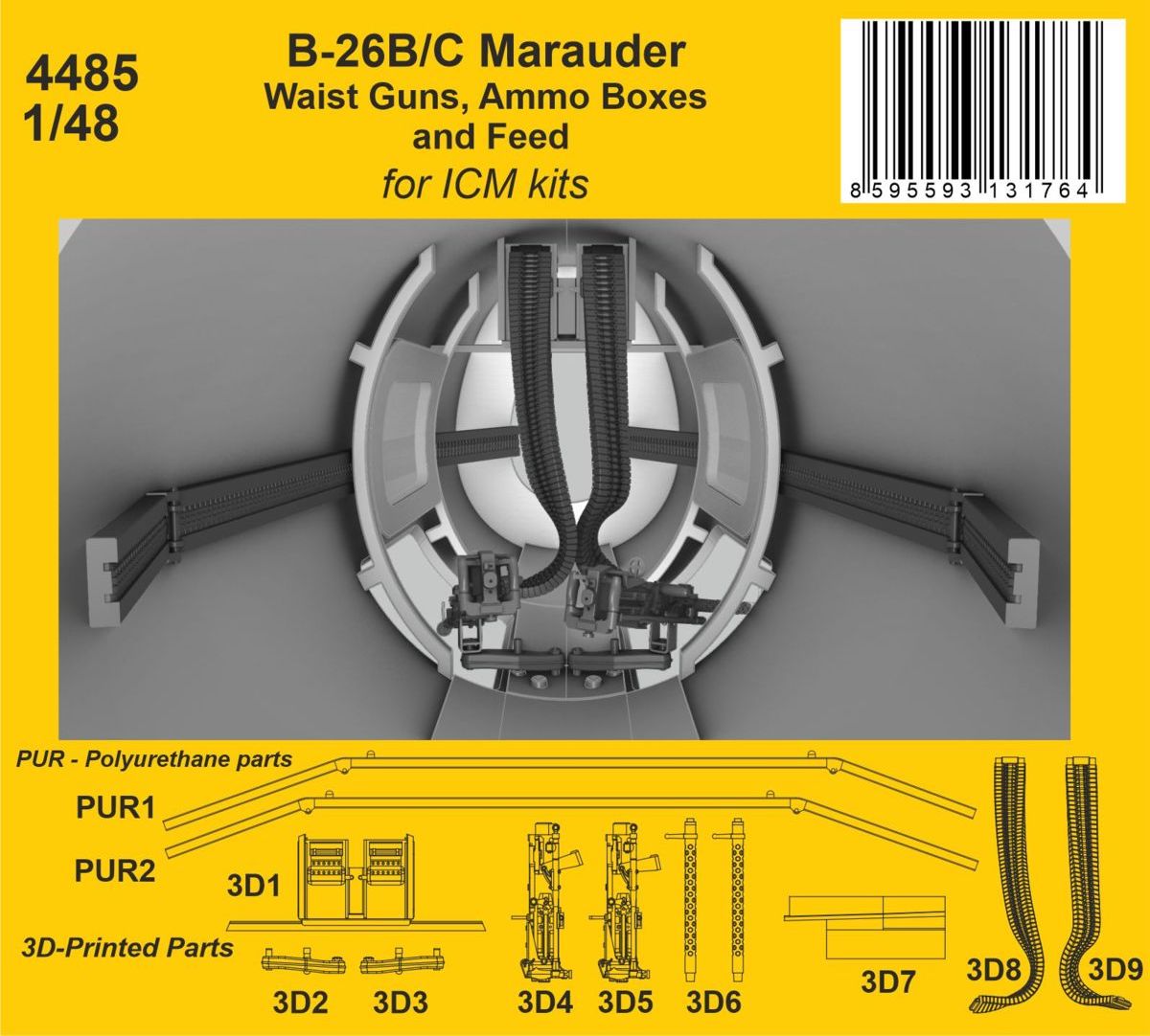 Дополнения из смолы 1/48 Martin B-26B/C Marauder Waist Guns, Ammo Boxes and Feed(ICM B-26B Marauder)