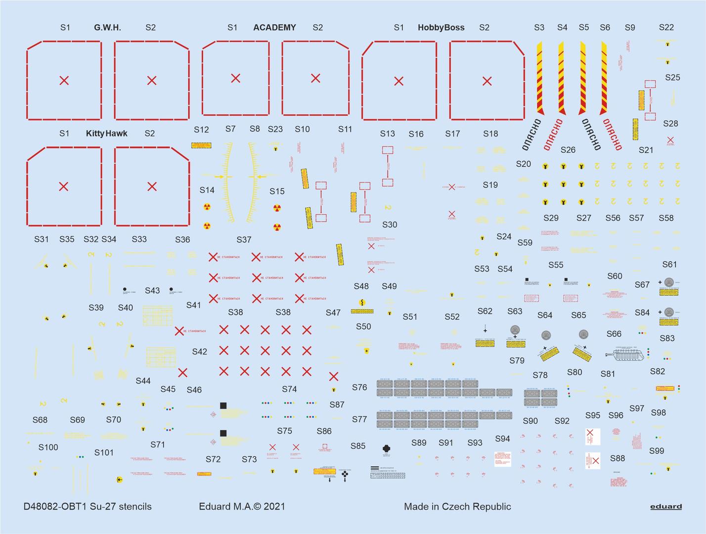 Декаль 1/48 Su-27 stencils (ACAD/HOBBYB/GWH)