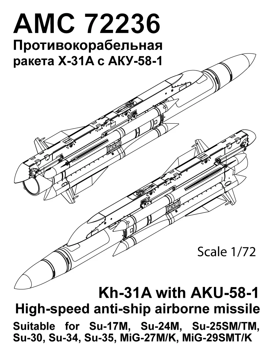 Дополнения из смолы 1/72 Авиационная управляемая ракета Х-31А с АКУ-58-1 (Advanced Modeling)