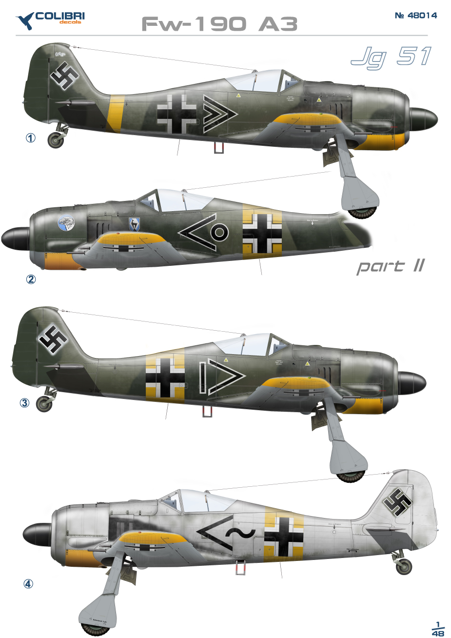 Декаль 1/48 Fw-190 A3 JG 51 part II (Colibri Decals)