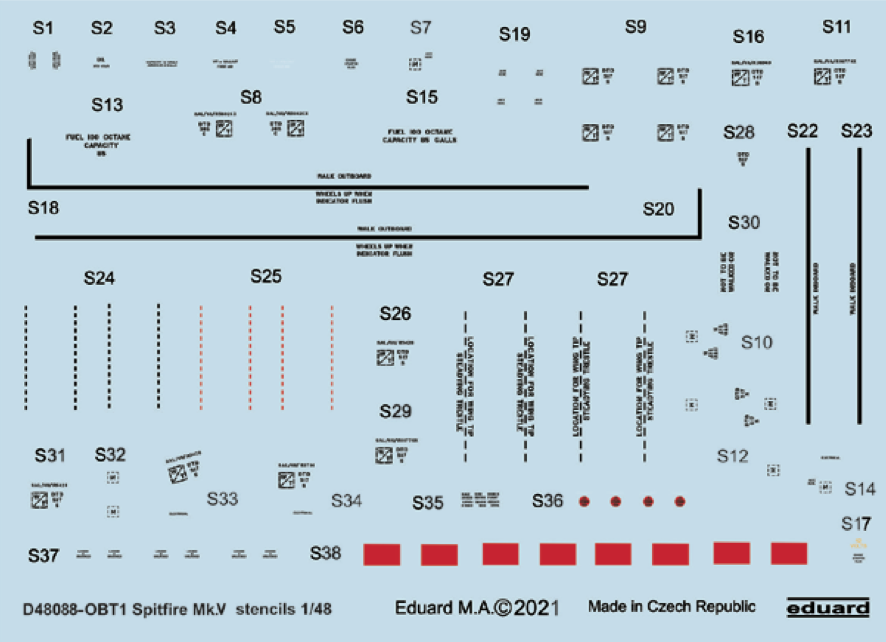 Декаль 1/48 Spitfire Mk.V stencils (EDU)