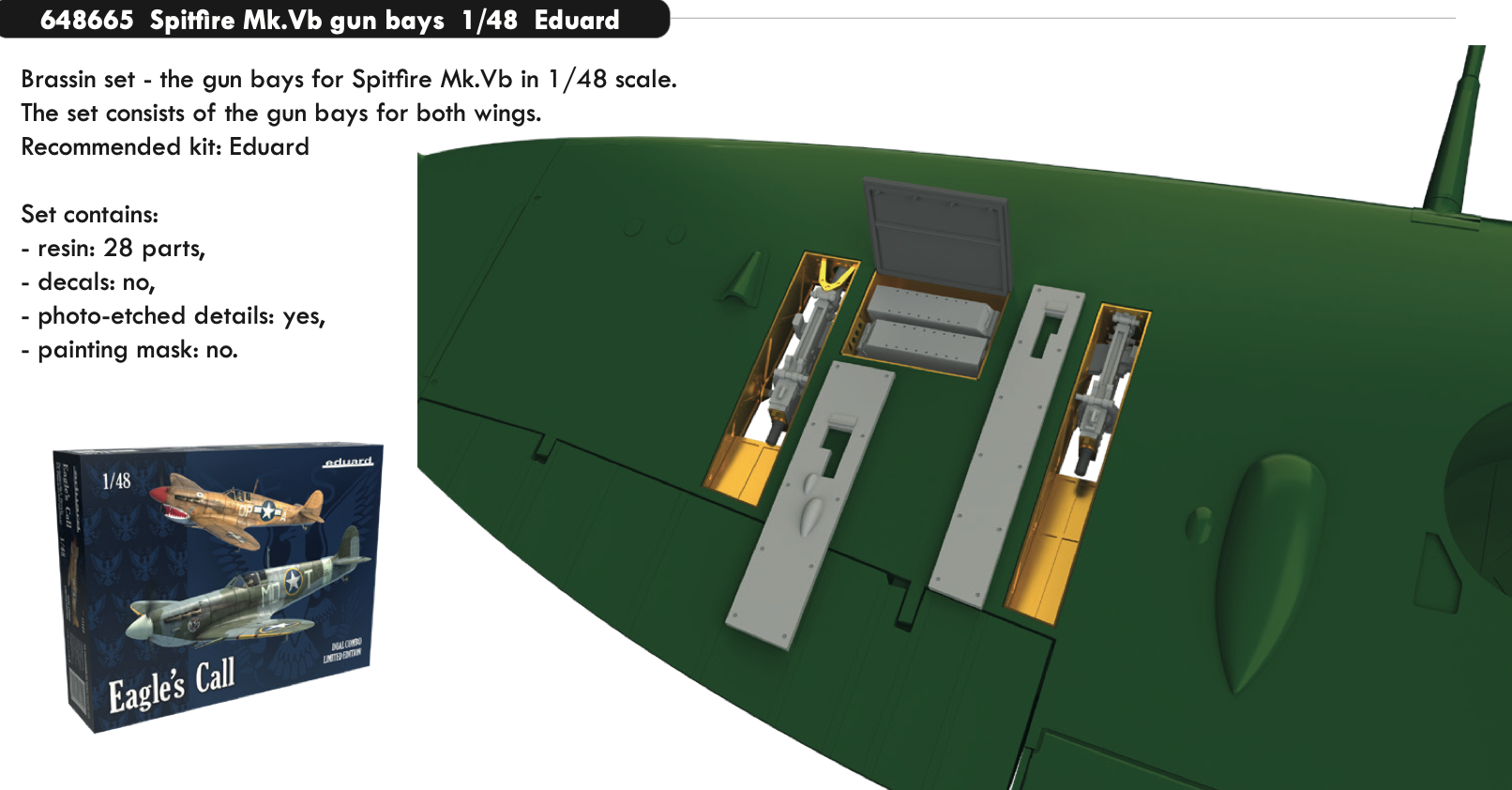 Дополнения из смолы 1/48 Пулемётные отсеки  Supermarine Spitfire Mk.Vb  (для модели Eduard)