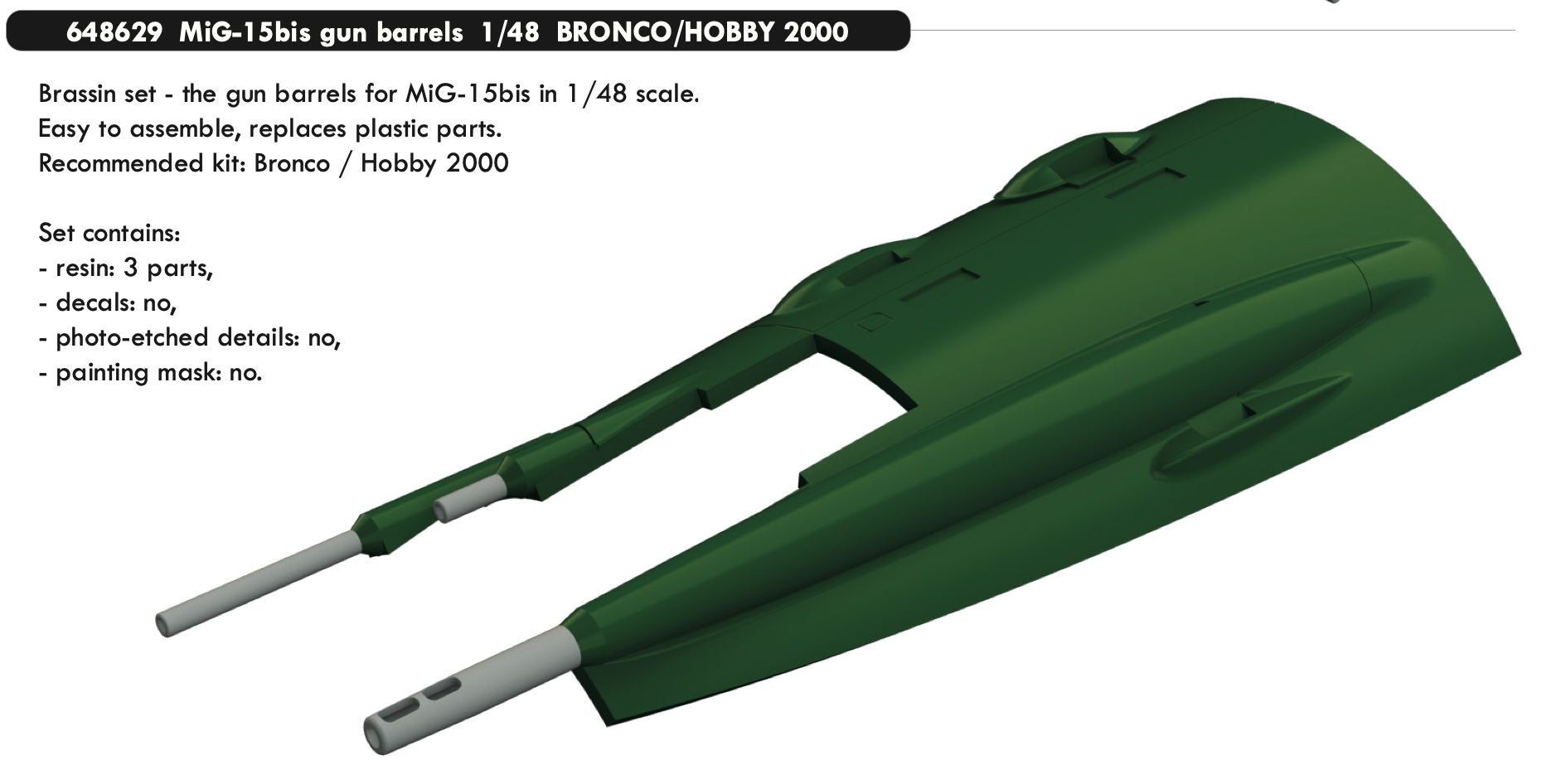 Дополнения из смолы 1/48 Стволы пушки МиГ-15бис (Bronco Model and Hobby 2000 kits)