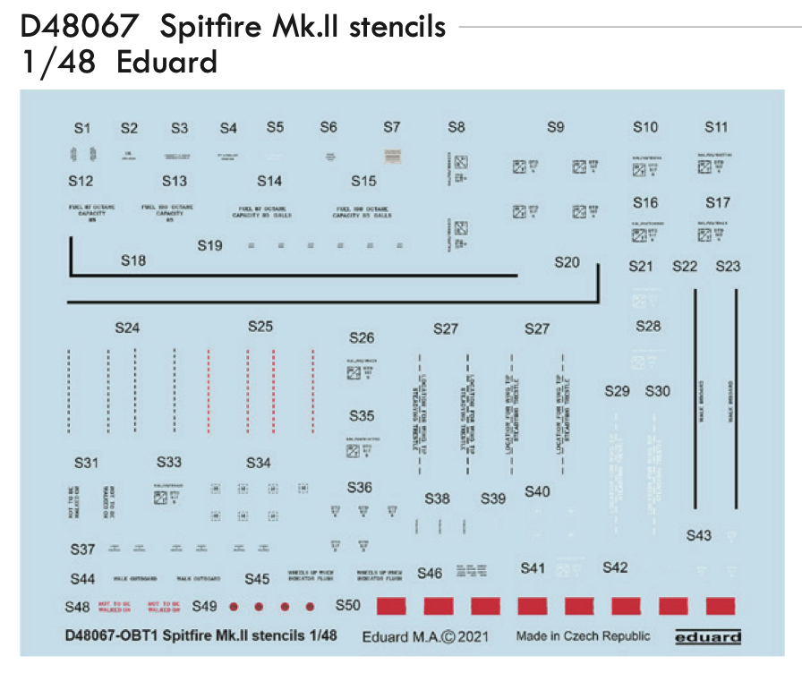Декаль 1/48 Spitfire Mk.II stencils (EDU)