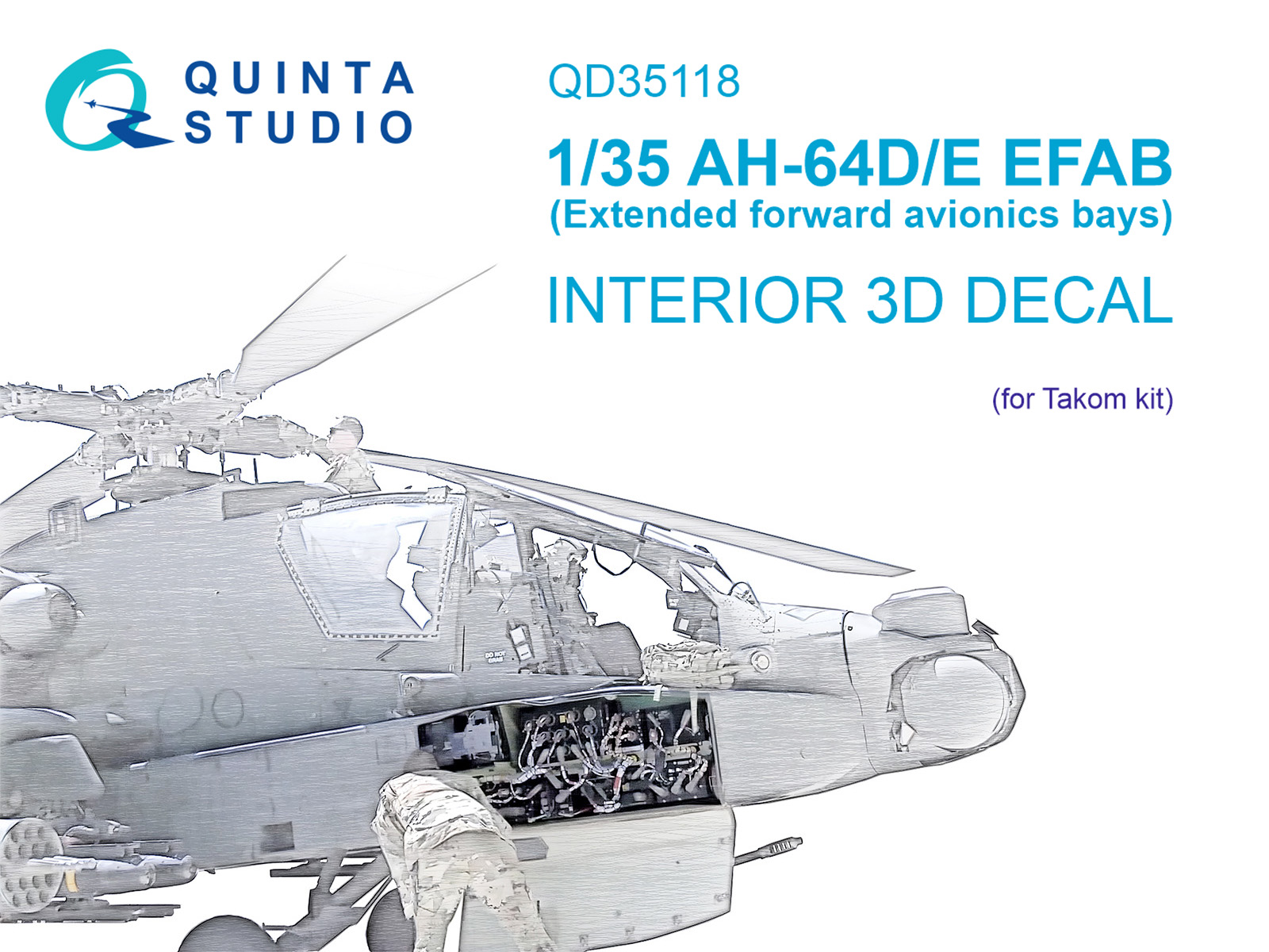 3D Декаль интерьера кабины AH-64D Расширенные передние отсеки авионики (Takom)