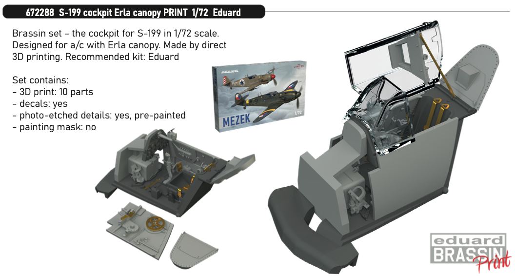 Дополнения из смолы 1/72 Кабина пилота Avia S-199 (Erla) (для модели Eduard kits)