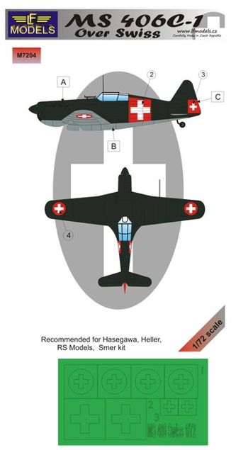 Окрасочная маска 1/72 Morane-Saulnier MS.406C1 over Swiss national insignia (LF Models)