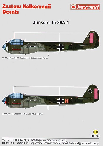 Декаль 1/32 Junkers Ju-88A-1 (2) (Techmod)