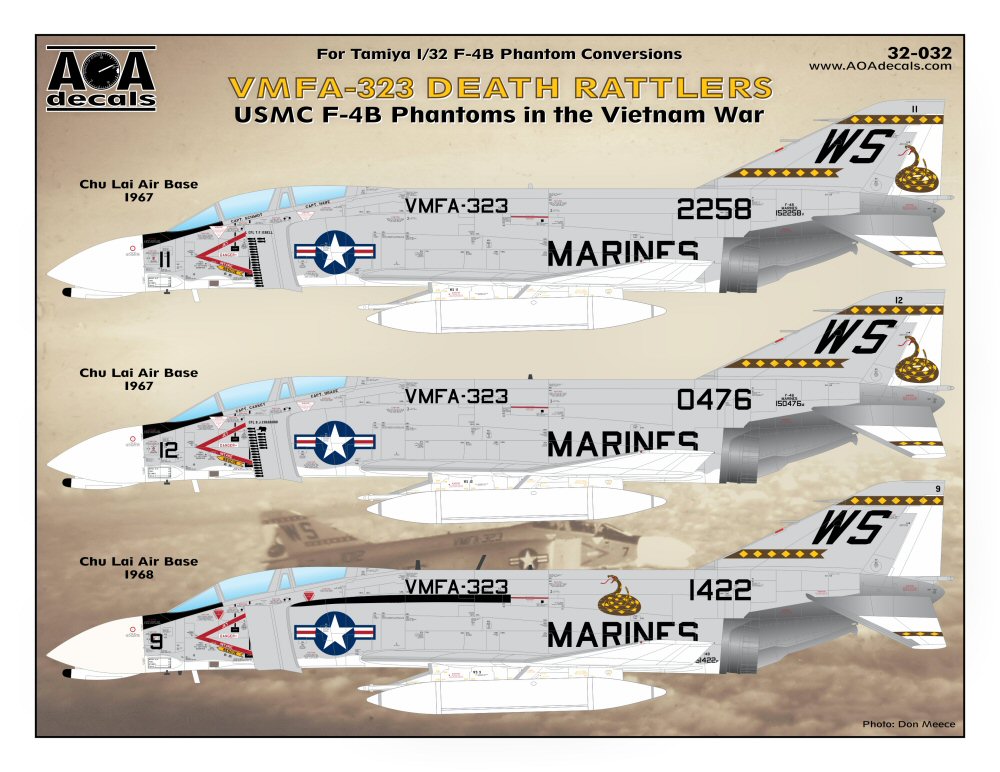 Декаль 1/32 VMFA-323 Death Rattlers - USMC McDonnell F-4B Phantoms in the Vietnam war (AOA Decals)
