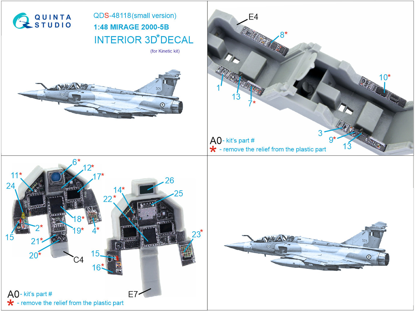 3D Декаль интерьера кабины Mirage 2000-5B (Kinetic) (Small version)
