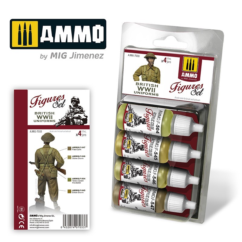 Набор акриловых красок British WWII Uniforms Figures Set (Ammo Mig) (4x17ml)