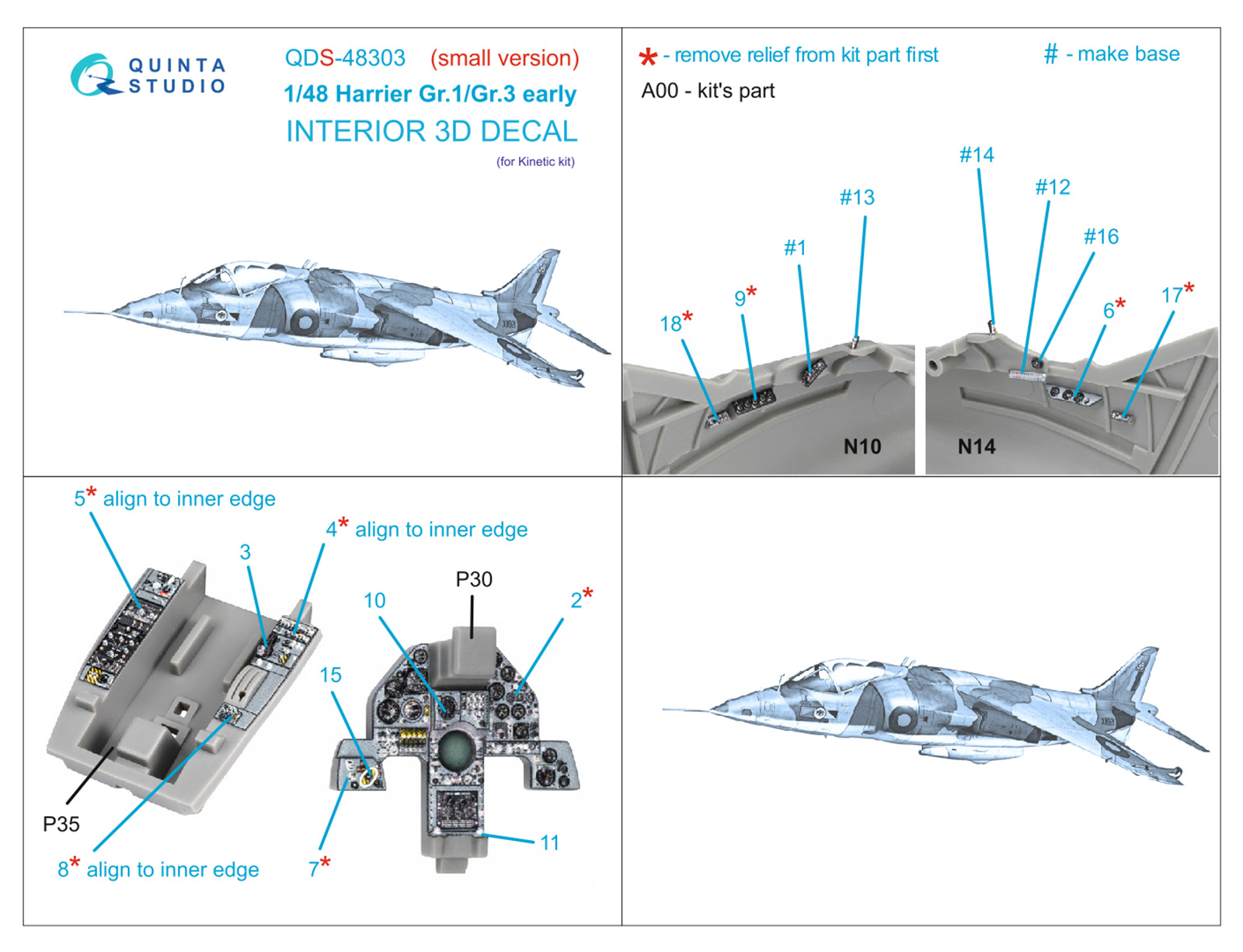 3D Декаль интерьера кабины Harrier Gr.1/Gr.3 Early (Kinetic) (Малая версия)
