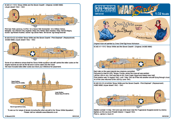 Декаль 1/32 Consolidated B-24D Liberator (Sized for the 1/32 scale Hobby Boss kits) (Kits-World)