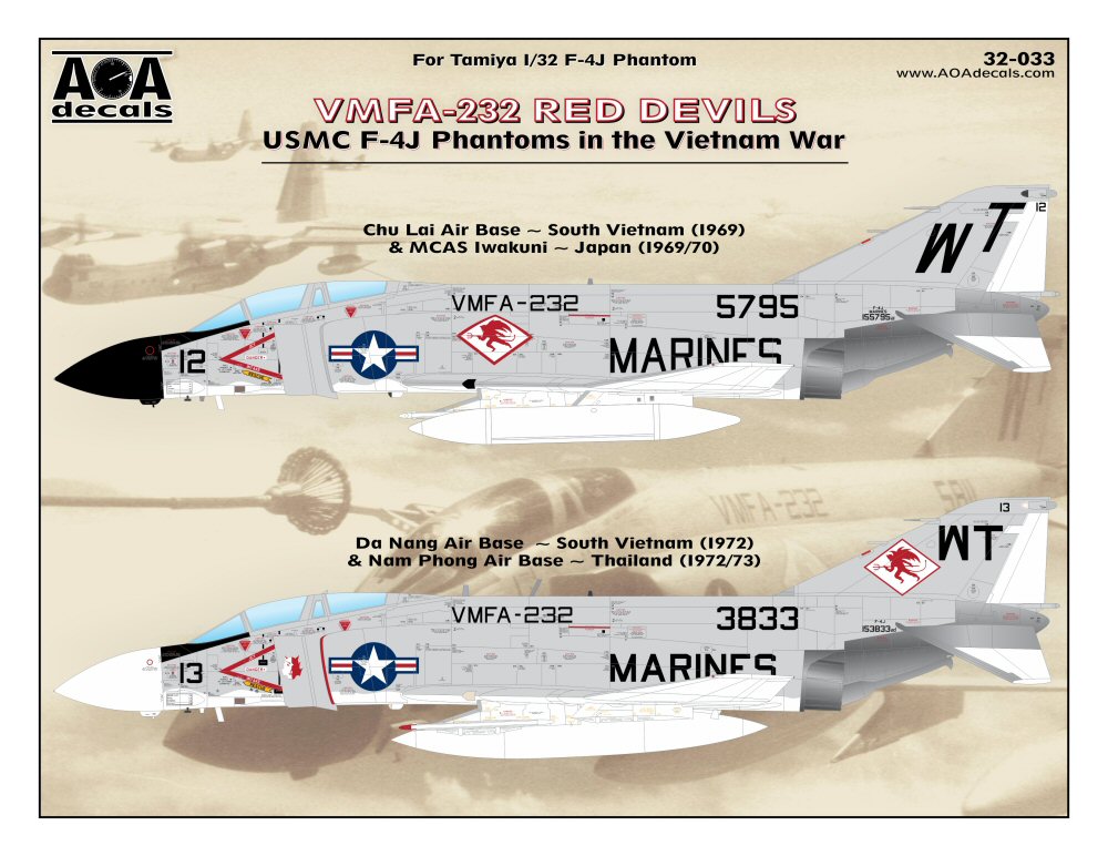 Декаль 1/32 VMFA-232 Red Devils - USMC McDonnell F-4J Phantoms in the Vietnam War (AOA Decals)