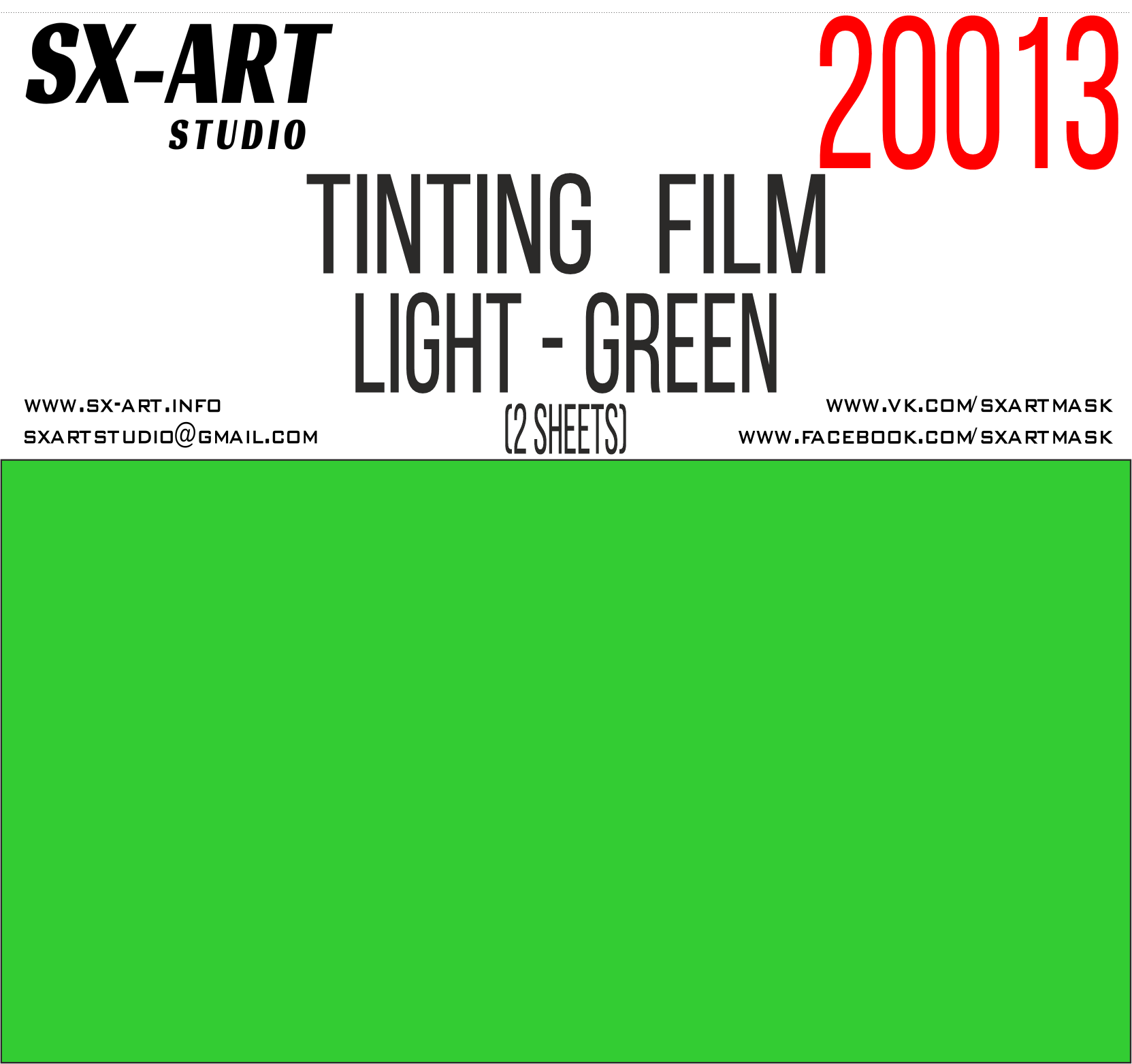 Тонировочная пленка светло-зеленая 140х200 (2 листа) (SX-Art)