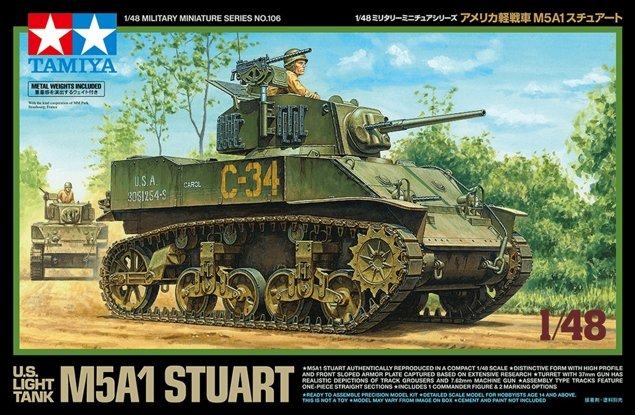 Сборная модель 1/48 Легкий танк США M5A1 Stuart (Tamiya)