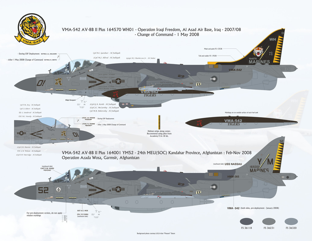 Декаль 1/32 McDonnell-Douglas AV-8B Harrier II Plus "Hell Raising Harriers" (Flying Leathernecks)