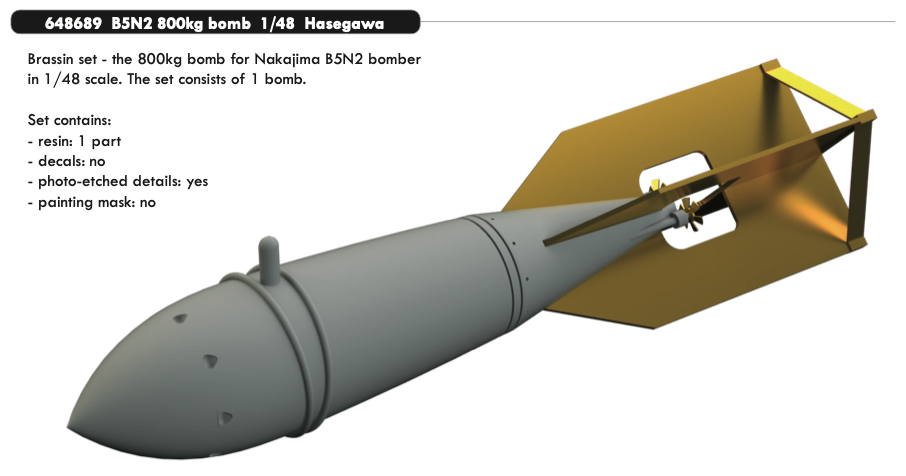 Дополнения из смолы 1/48 Nakajima B5N2 'Kate' 800kg bomb (для модели Hasegawa)