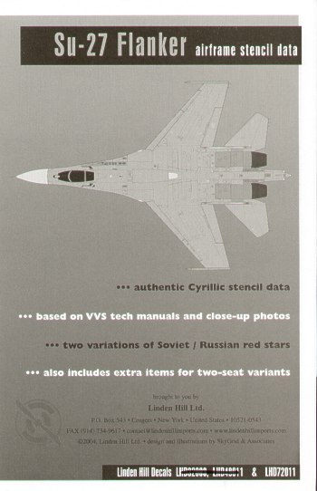 Декаль 1/72 Sukhoi Su-27 Complete Technical Stencil Data (Linden Hill)