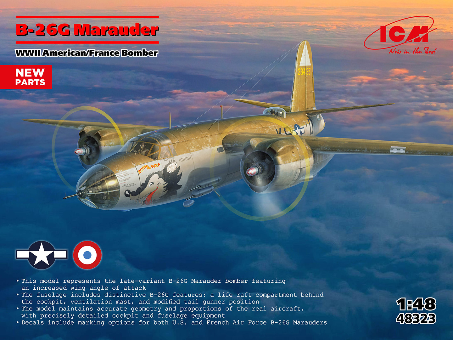 Сборная модель 1/48 B-26G Marauder American/France Bomber (ICM)