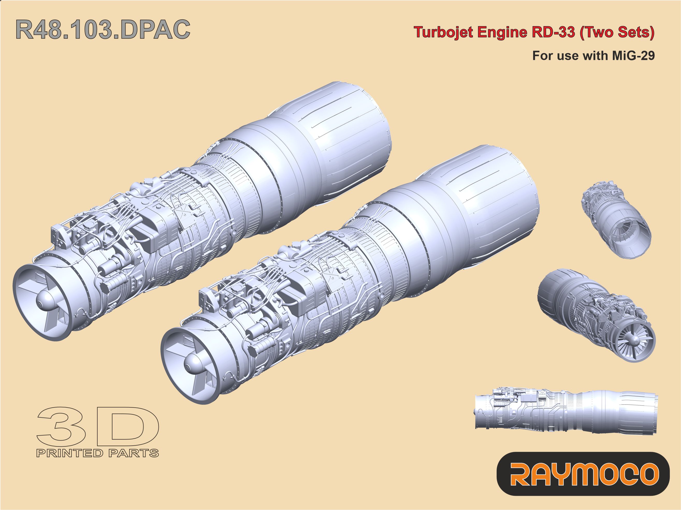 Дополнения из смолы 1/48 Двигатель РД-33 (2 комплекта) (для МиГ-29) (Raymoco)