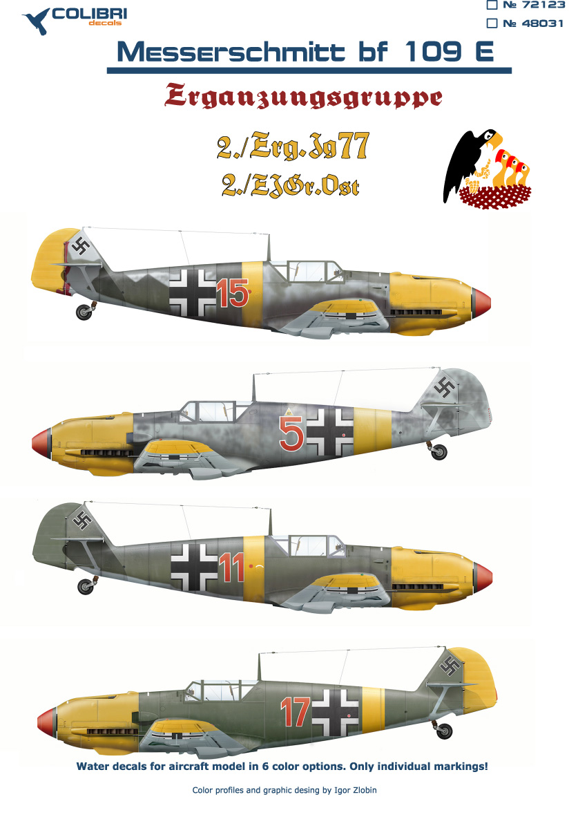 Декаль 1/72 Bf-109 E ErgGr.JG 77/ ErgJGr. Ost (Colibri Decals)