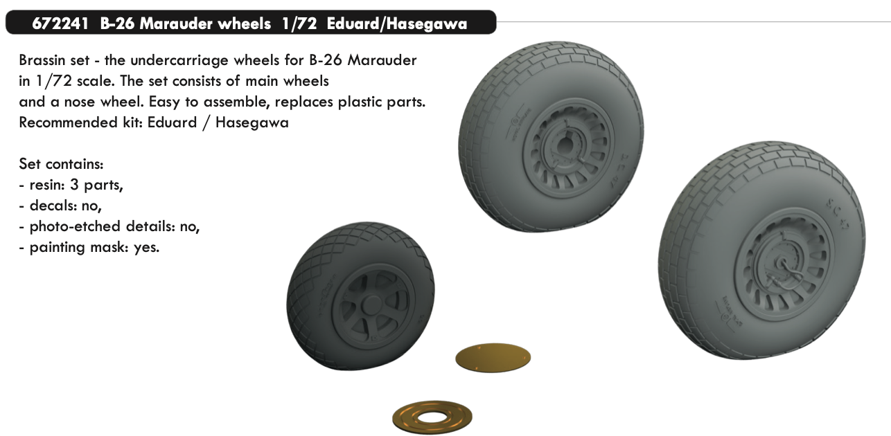 Дополнения из смолы 1/72 Колеса Martin B-26B/C Marauder (под нагрузкой) (Eduard/Hasegawa)